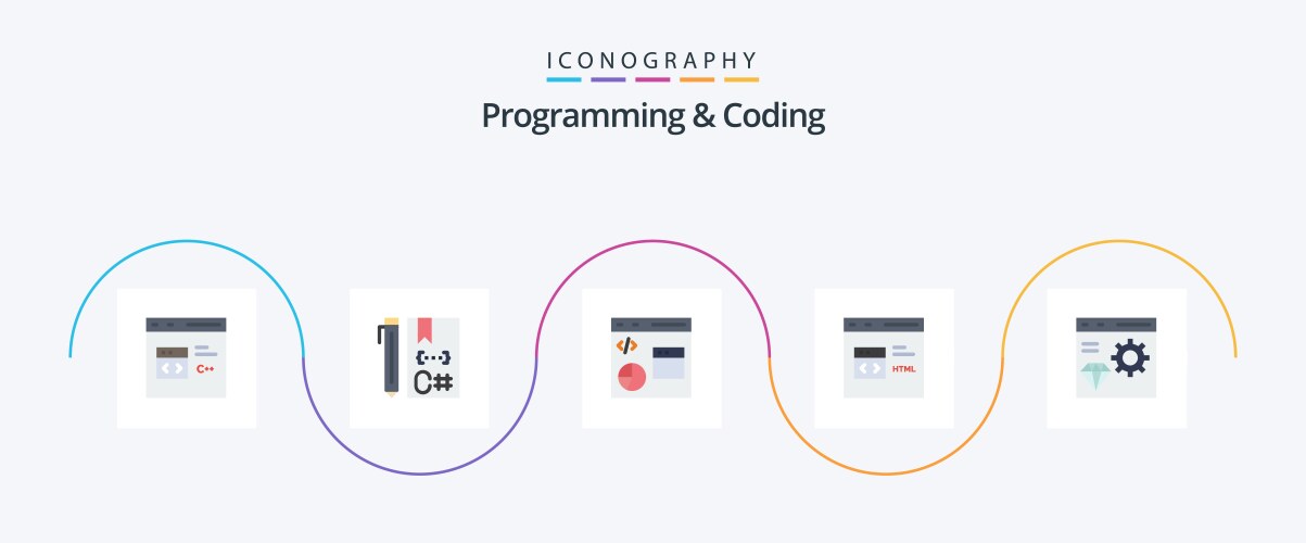 Programming and coding flat 5 icon pack including vektorbild