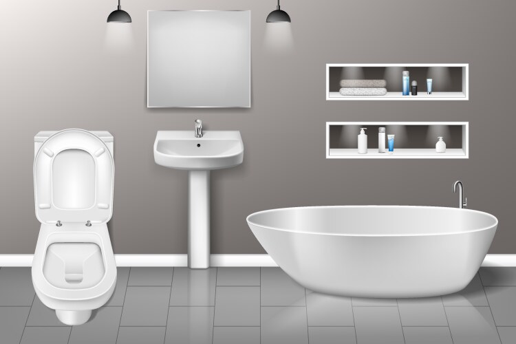 Realistic bathroom furniture interior with modern Vector Image