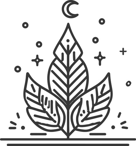 Mystical Crescent Moon Leaf Vector Image