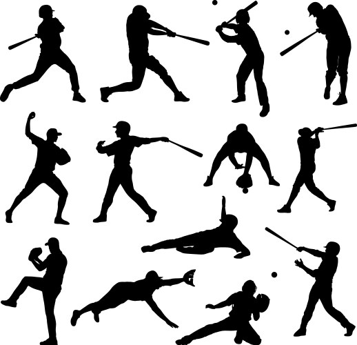 Baseball Player Silhouettes Vector Image