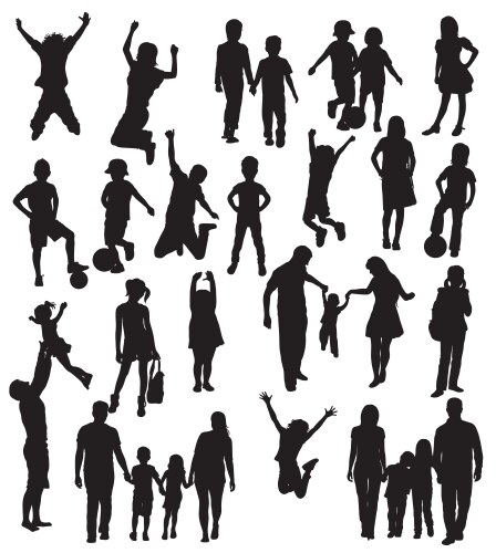 Children Silhouettes - Joyful Group Vector Image