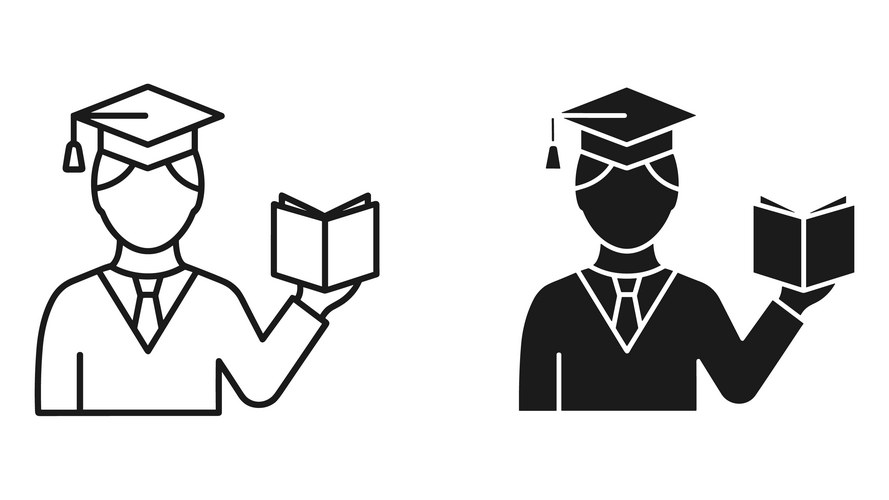 Graduation cap and gown icon student holding open Vector Image
