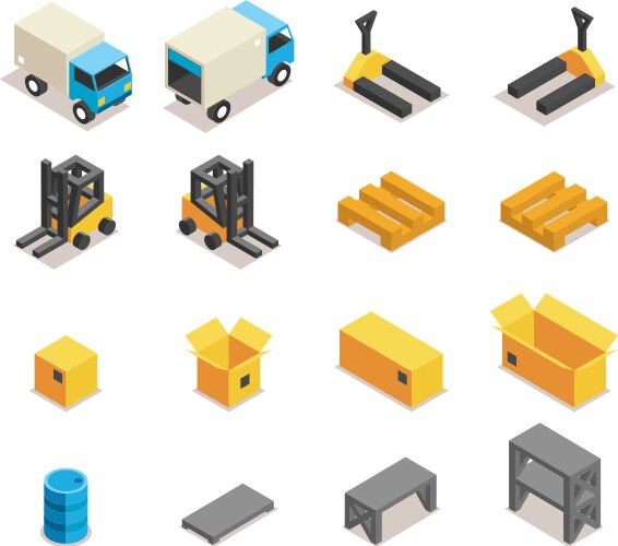 Warehouse robots icon set Royalty Free Vector Image