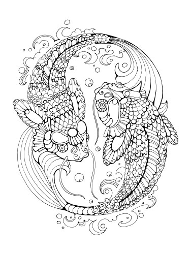 Koi Carp Zentangle Coloring Page Vector Image