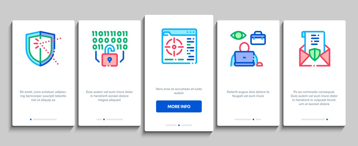 Pentesting software onboarding elements icons set vector image