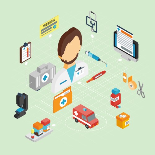 Doctor and patient isometric set Royalty Free Vector Image