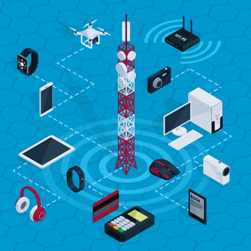 Wireless technology isometric concept Royalty Free Vector