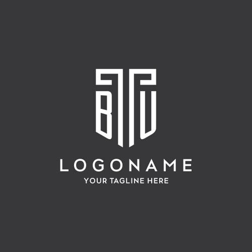 Bu monogram initial name with shield shape icon vector image