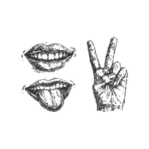 Human Lips with Tongue - Sketch Vector Image