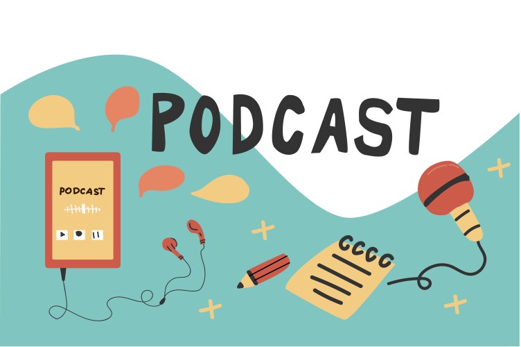 Podcast seamless pattern background with audio Vector Image