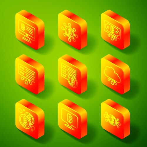 Set line mining bitcoin from monitor blockchain vector image