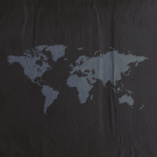 Engraving world map on the black paper texture vector image