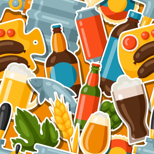 Seamless pattern with beer stickers and objects vector image