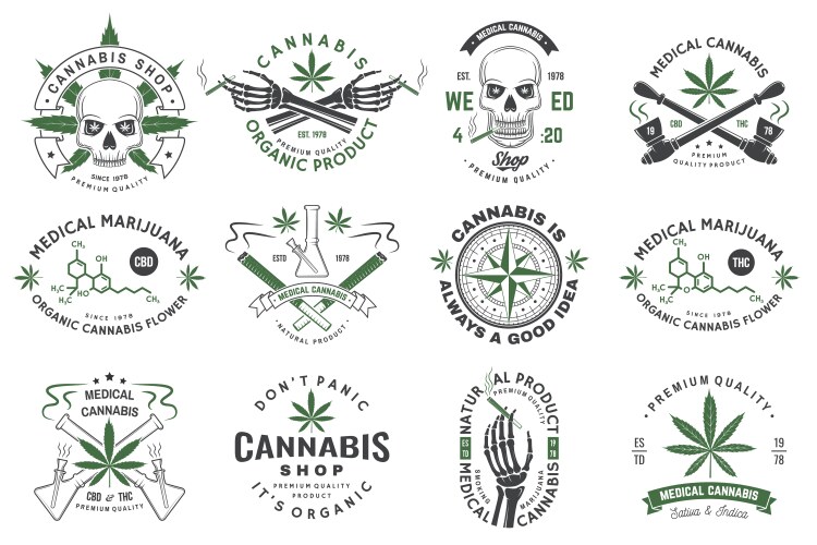 Cannabis Skull Badge Set Vector Image