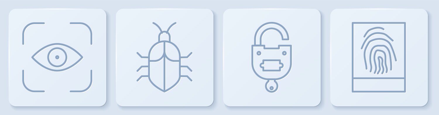 Set line eye scan lock and key system bug concept vector image