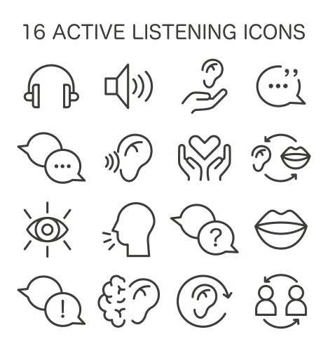 active listening skill icons set symbol vector