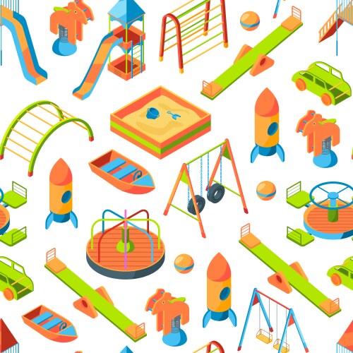 Isometric playground objects background vector image