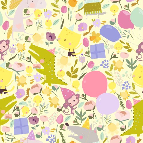 Seamless pattern with cute animals on white Vector Image