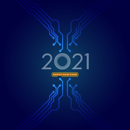 2021 happy new year text design with circuit vector image