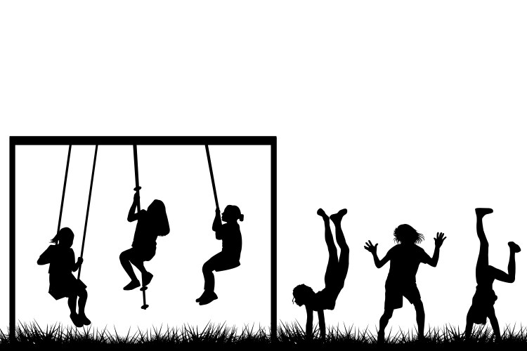 Children silhouettes jumping rope Royalty Free Vector Image