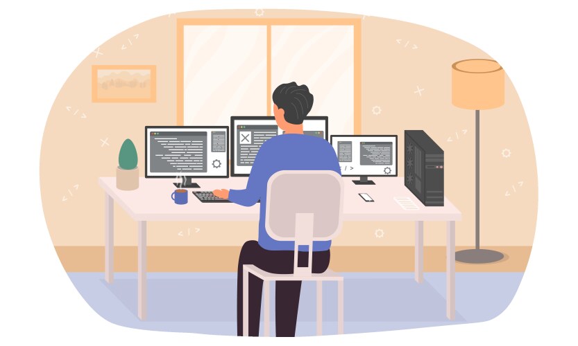Coder at Computer Desk vector image