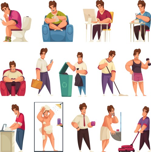 daily man routine cartoon set vector image