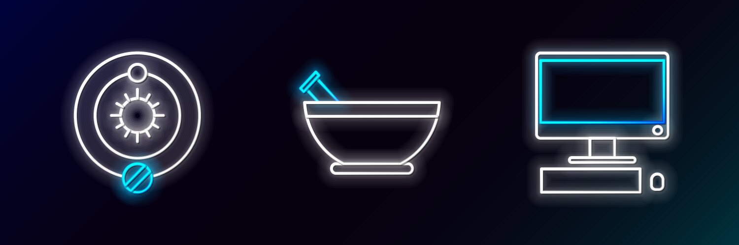 Set line computer monitor with keyboard and mouse vector image
