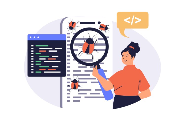 Software testing web concept with flat cartoon vector image