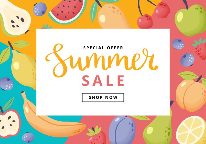 summer sale banner with fruits hand drawn cute vector image