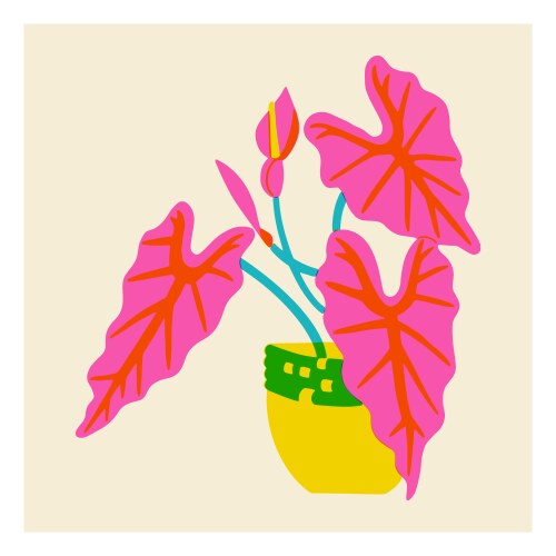 Tropical Leaf Pot - Riso Style Vector Image