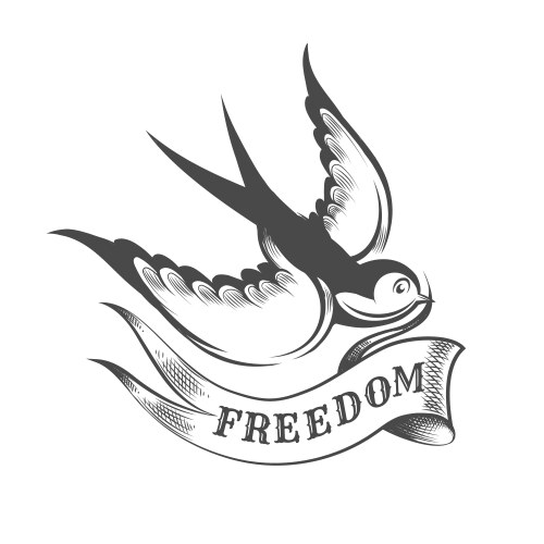 Swallow & Ribbon - Freedom Symbol Vector Image