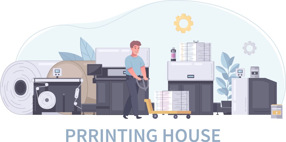 Cartoon printing house polygraphy concept vector image