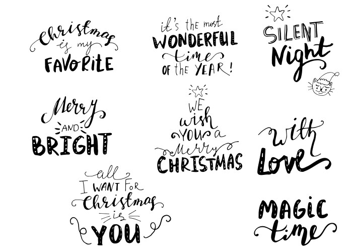 Handwritten Christmas Lettering Set Vector Image