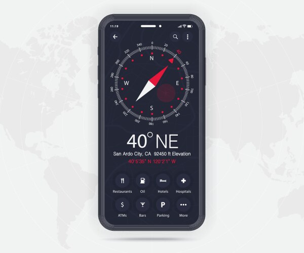 Compass app ui ux gui concept map gps vector image