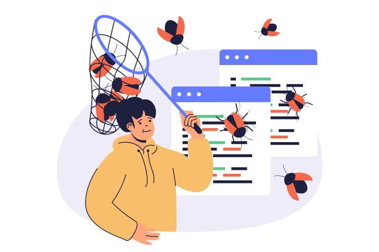 Software testing web concept with flat cartoon vector image