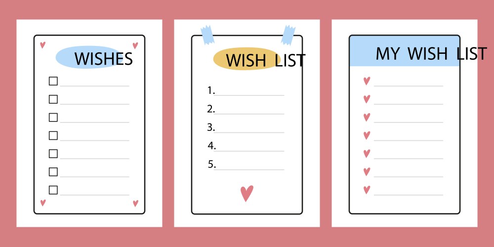 wish list elements for bullet journal page vector