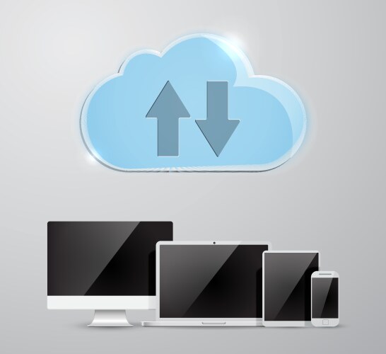 Cloud computing network connected all devices vector image