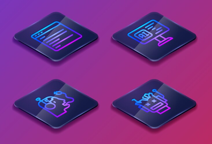 Set isometric line computer api interface robot vector image