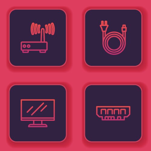 Set line router and wi-fi signal computer monitor vector image