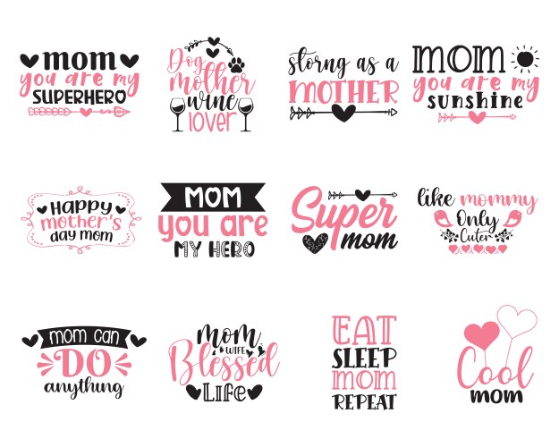 Mom's Day Lettering Quote Set Vector Image
