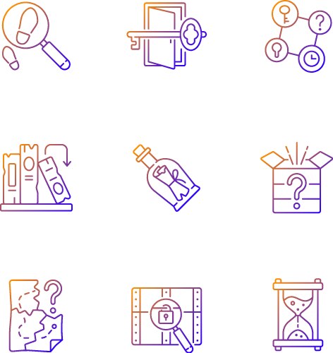 Puzzle solving gradient linear icons set vector image