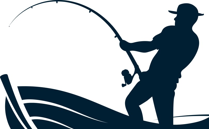 Fisherman with a fishing rod in the boat vector image