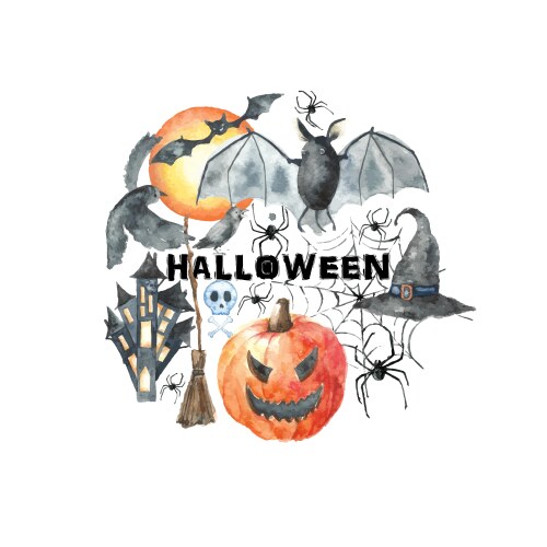 Watercolor Halloween Set Vector Image