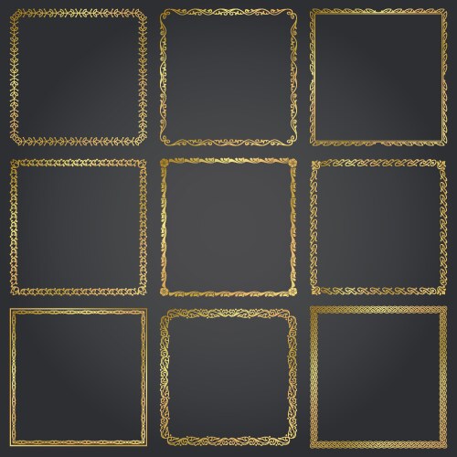 Decorative rectangle frames and borders set gold Vector Image