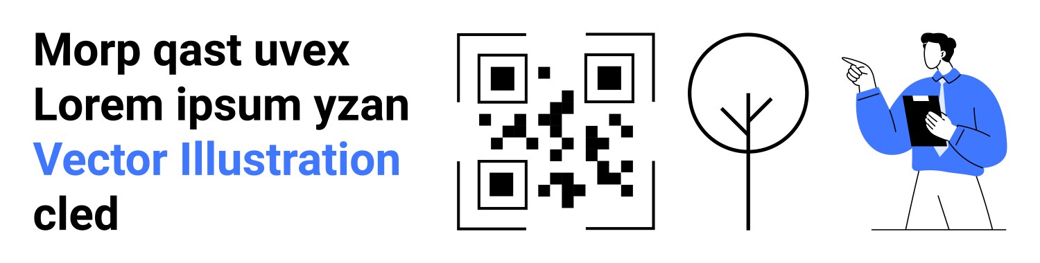 Qr code with text elements minimal line art tree vektorbild