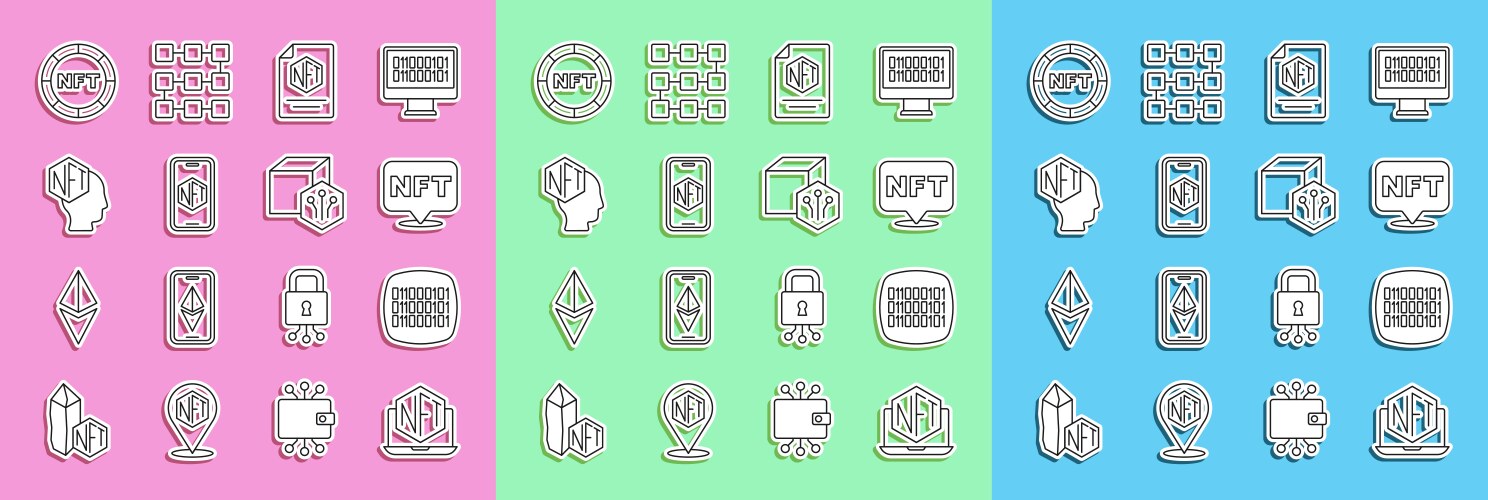 Set line laptop with art store app binary code vector image