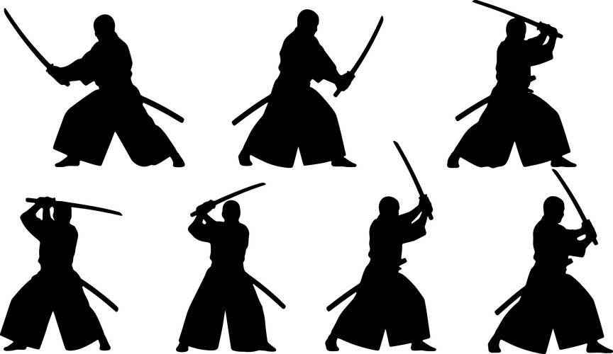Iaido Sword Strike Silhouettes Vector Image
