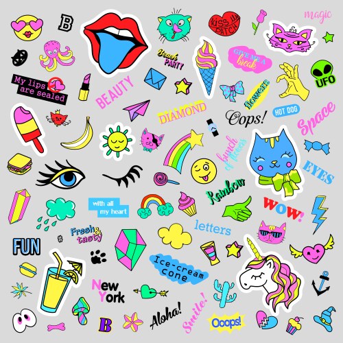 Fashion quirky cartoon doodle patch badges Vector Image