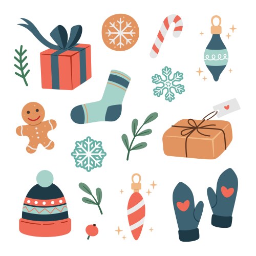 Christmas elements set cute winter Royalty Free Vector Image