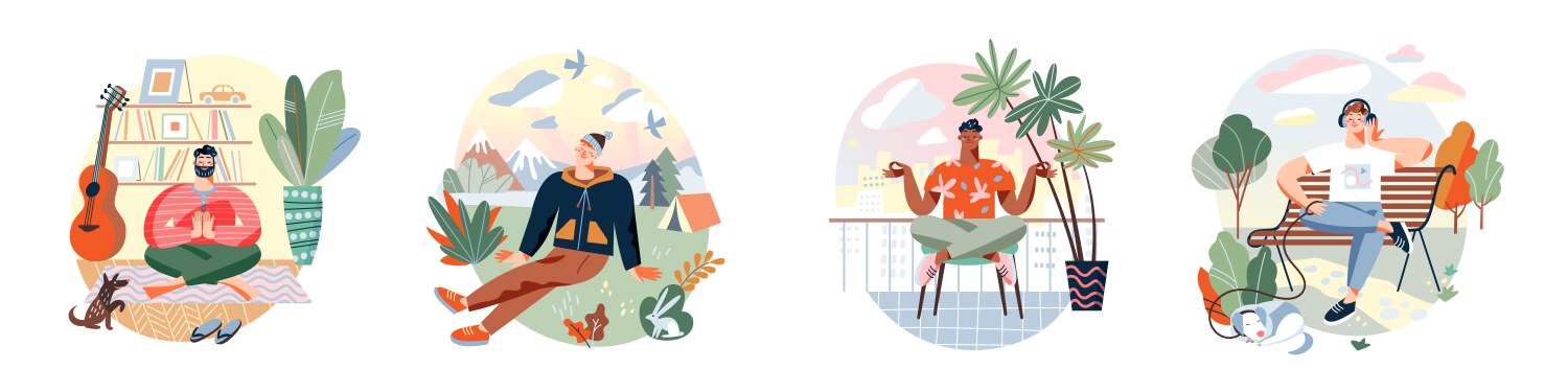 Men relax in zen pose set sitting lotus Vector Image